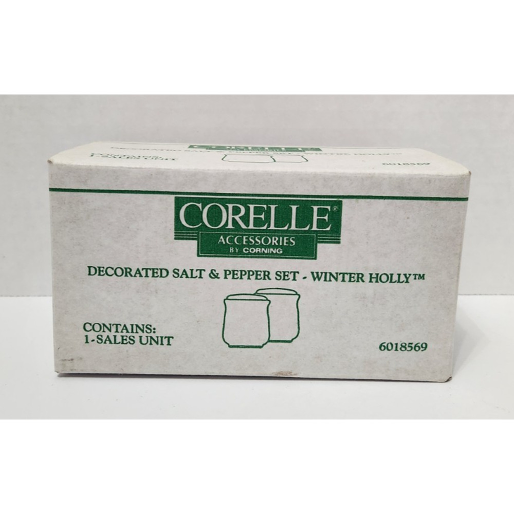 Corelle Salt & Pepper Shaker Set Christmas White WINTER HOLLY with Box #6018569 - Picture 9 of 13